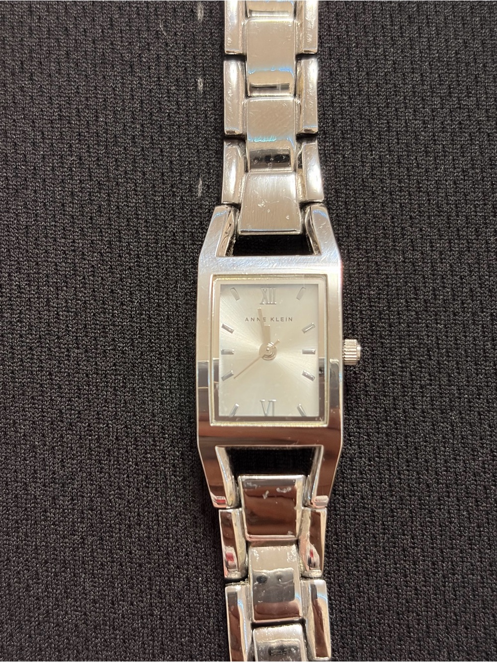 Anne Klein Silver Rectangular Bracelet Watch with Roman Accents